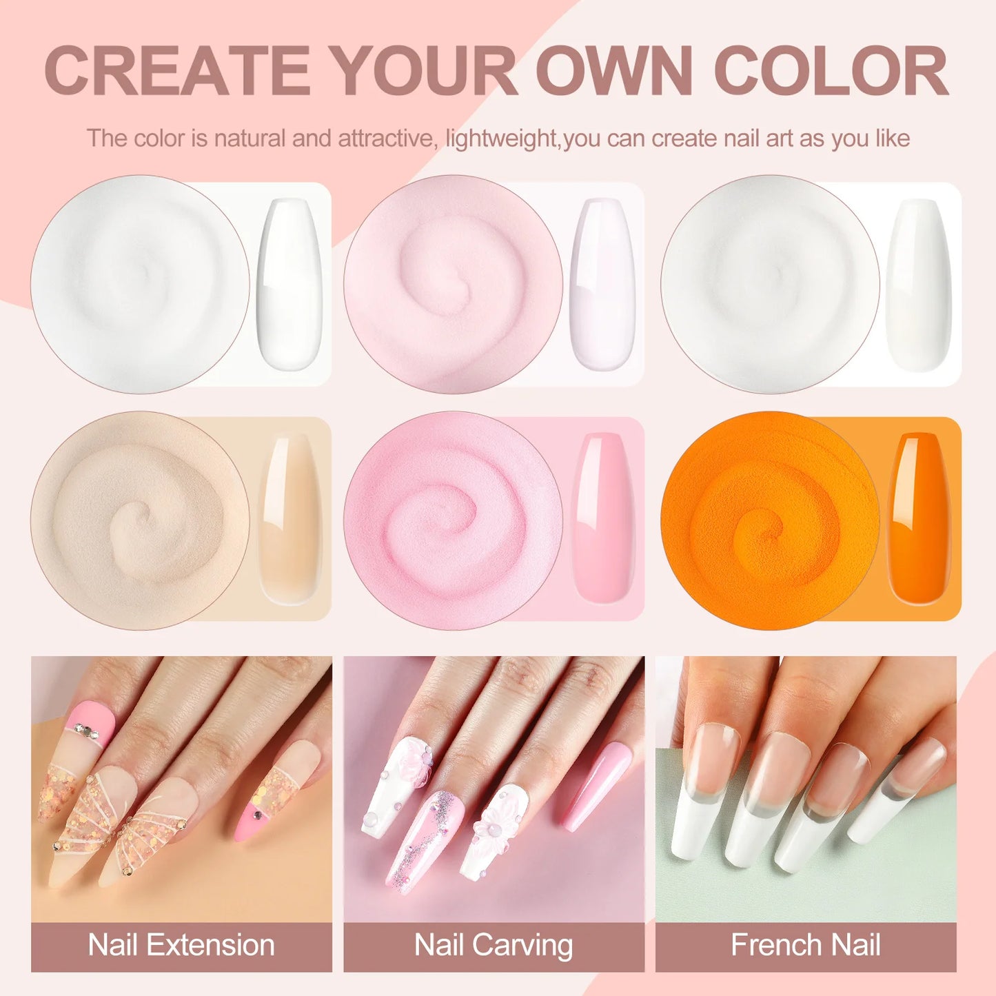 Peacecolor Manicure Kits with 6W Nail Lamp 30ML Acrylic Liquid 6PCS 8G Acrylic Powder and 5PCS 7ML Nail Gel Polish Nail Tools