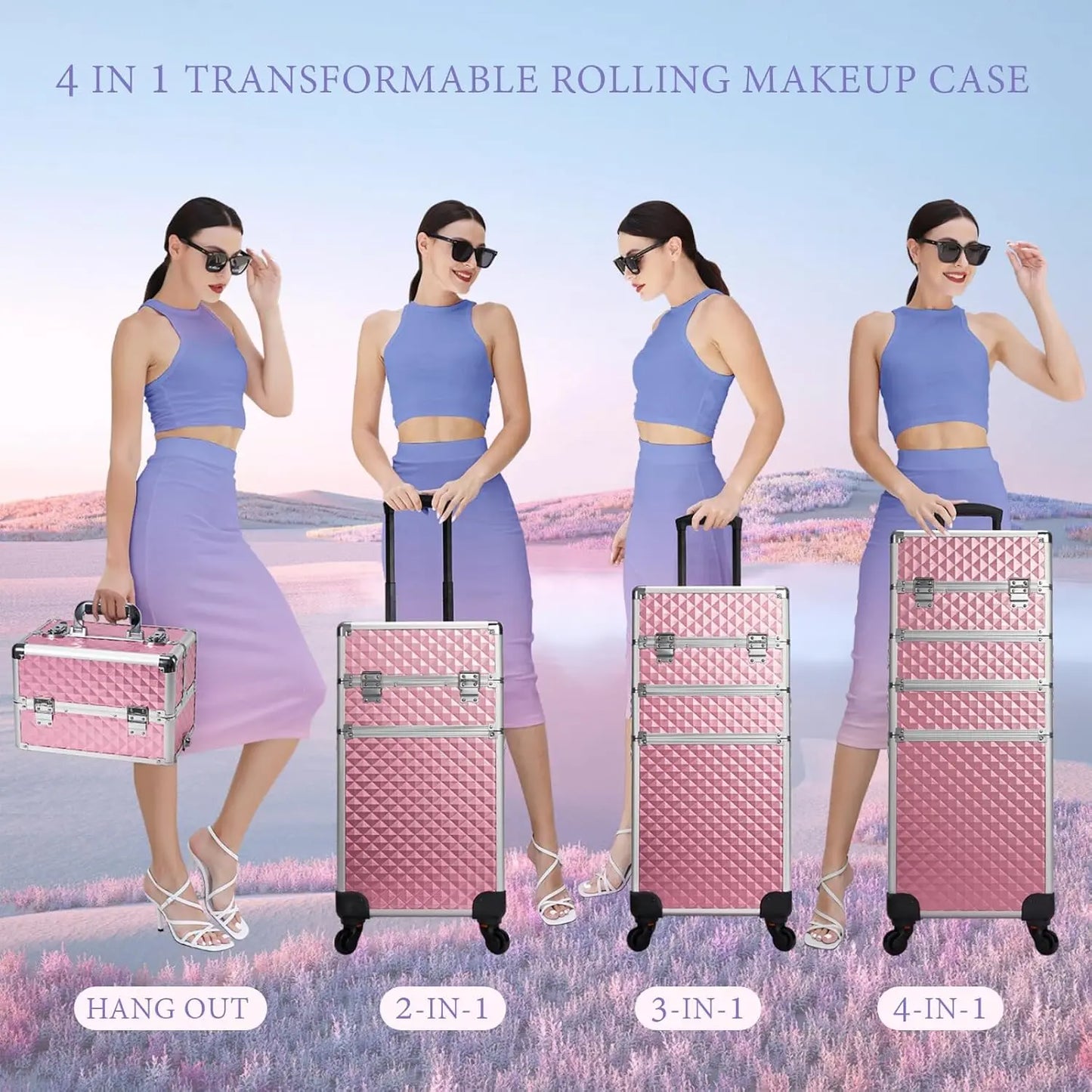 Rolling Makeup Train Case Cosmetic Trolley 4 In 1 Wheels