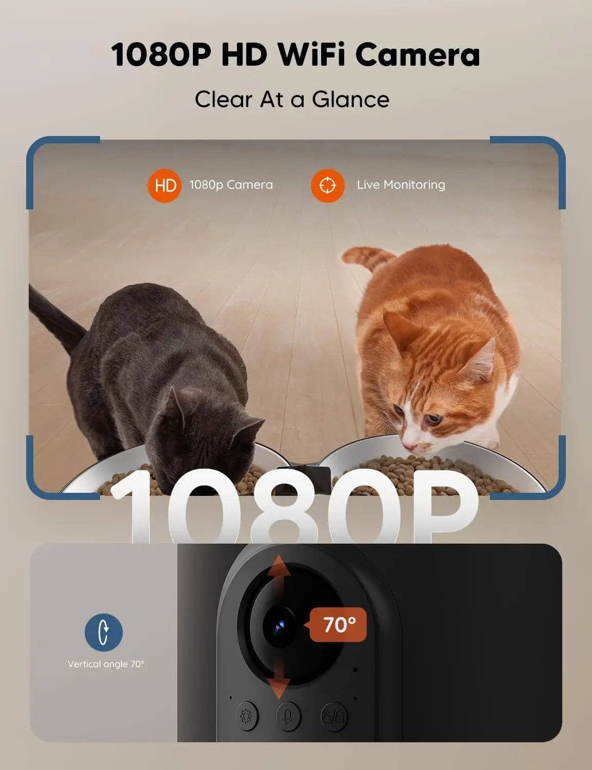 Automatic Cat Feeder with Camera for Two Cats, 6L Automatic Dog Feeder with HD Video and Night Vision