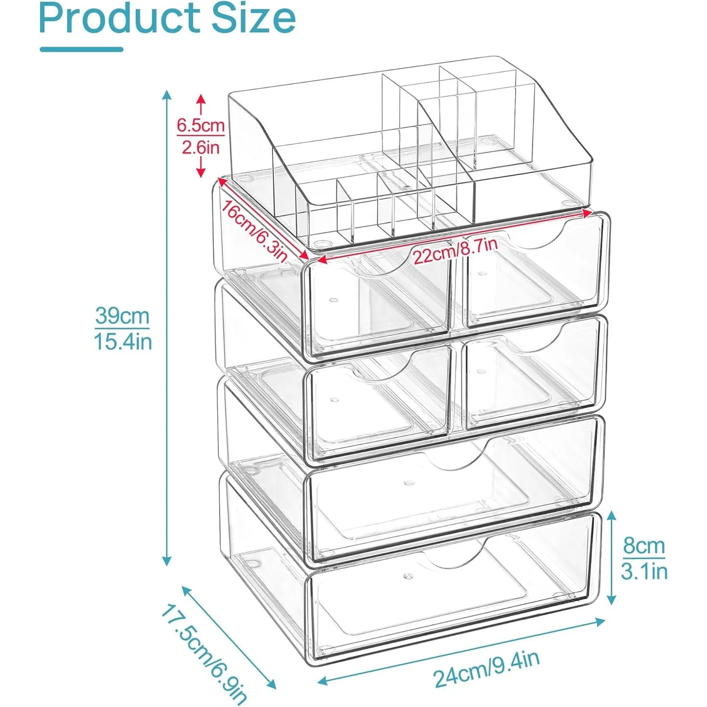 5 Tier Clear Makeup Organizer with Drawer Cosmetic Storage for Dresser Countertop and Bathroom Vanity Beauty Holder