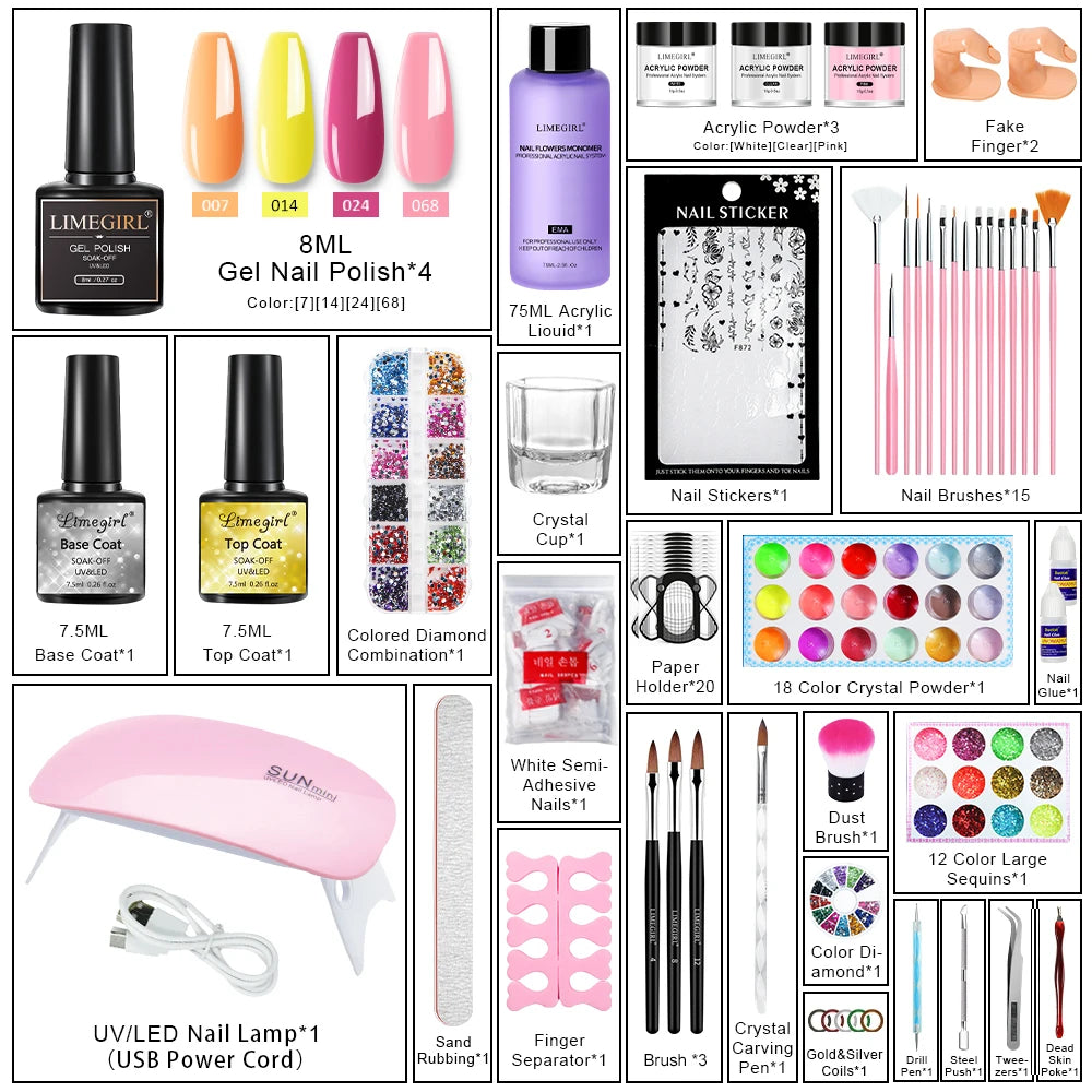Acrylic Nail Kit For Beginners With Acrylic Powder And Liquid Set And Brushes