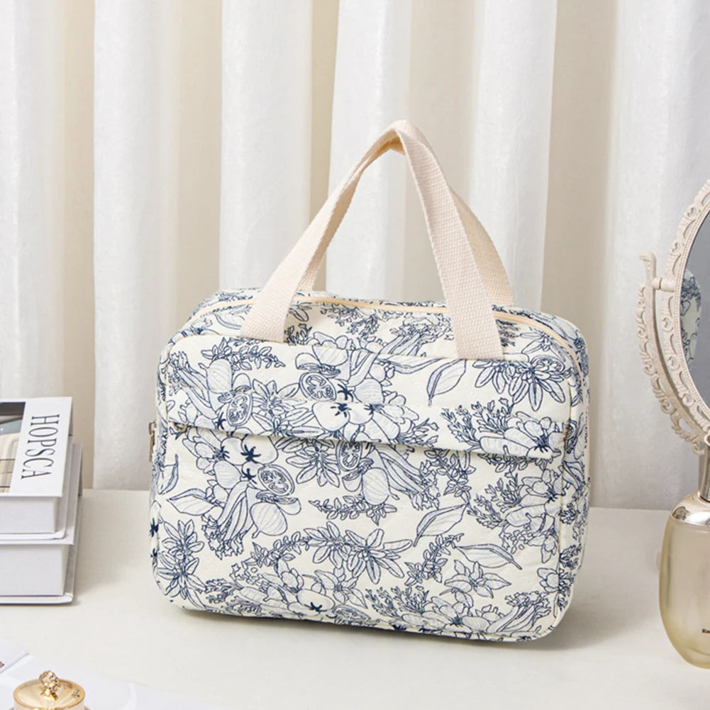Cotton Quilted Cosmetic Bag Floral Travel Toiletry Organizer