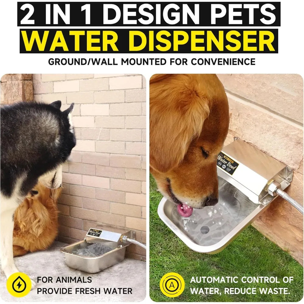 Automatic Water Dispenser for Dogs, 3L/101 oz 304 Stainless Steel Dog Water Feeder, Auto-Fill Large Waterer for Pets & Livestock