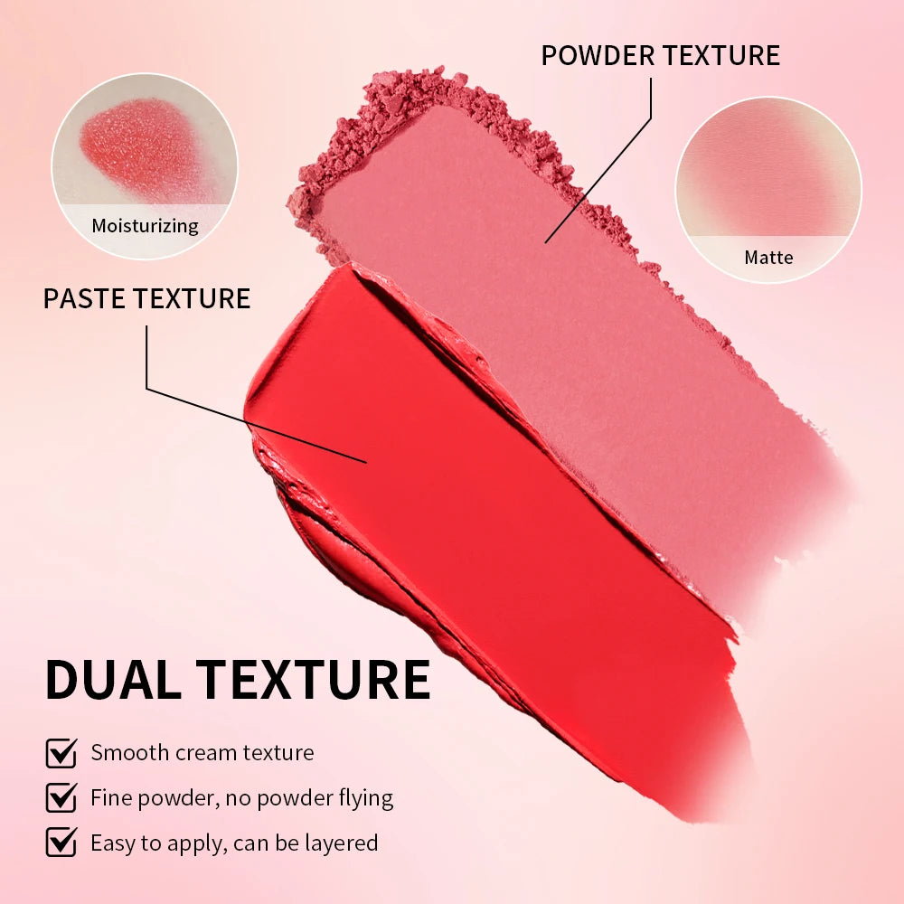 Cream&Powder Blush Palette Natural Long-lasting High Pigment Blusher Makeup Contour Powder Beauty Peach Pink Korean Makeup Blush