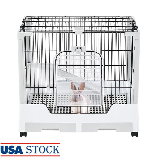 Two Level Rolling Rabbit Cage With Ramp And Platform Wheels