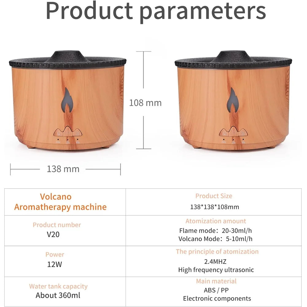Flame/Volcano Design Essential Oil Diffuser 2 Mist Modes Hotel-Grade Aromatherapy for Large Rooms Gifts for Women