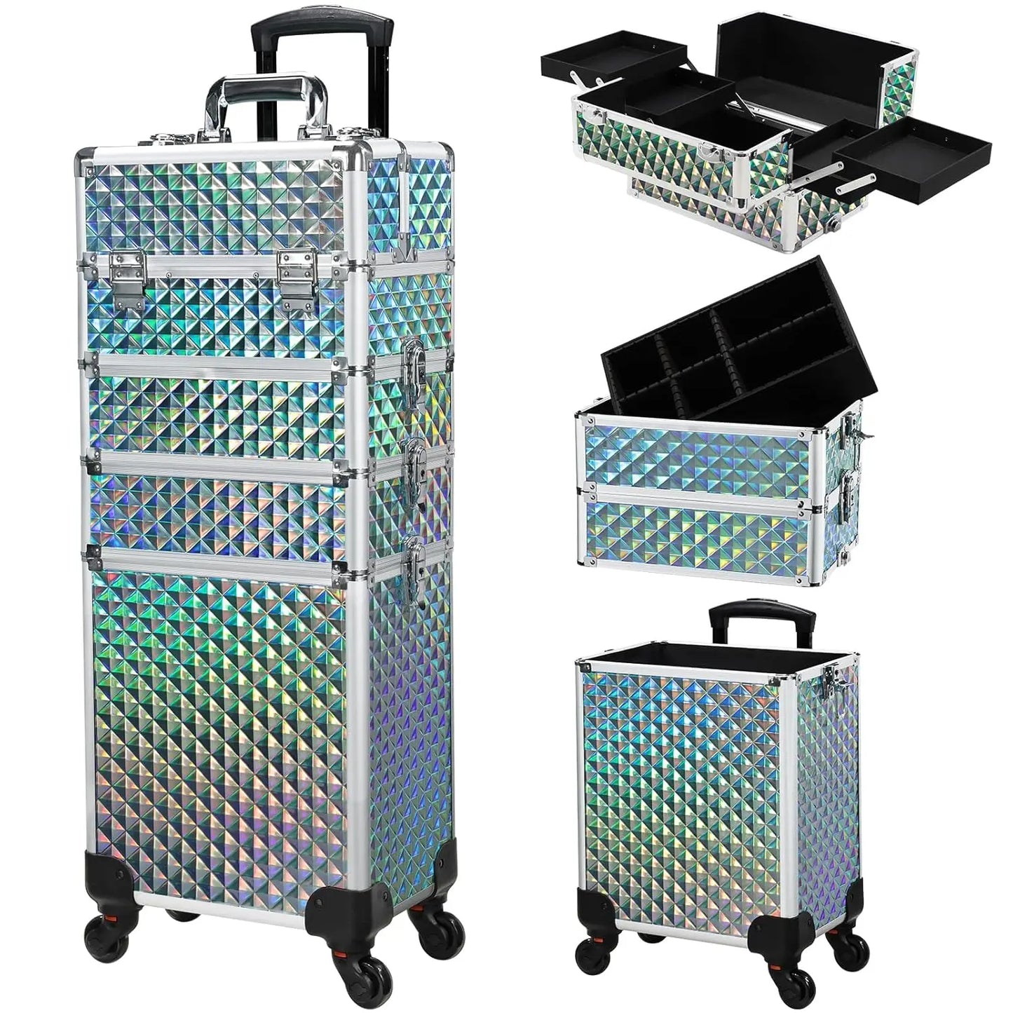 Rolling Makeup Train Case Cosmetic Trolley 4 In 1 Wheels