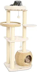 Modern Cat Tree 39 Inch Tall Black Cat Tree for Kittens Climb Play and Rest Indoor Cat Trees with Natural Sisal Scratching Post