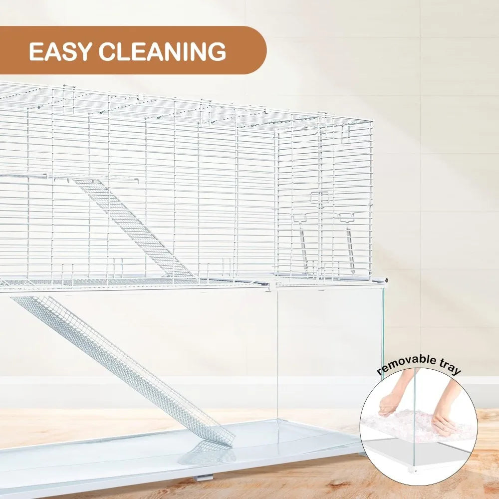 Oiibo 3 Tier Large Hamster Cage Glass Habitat With Ladders