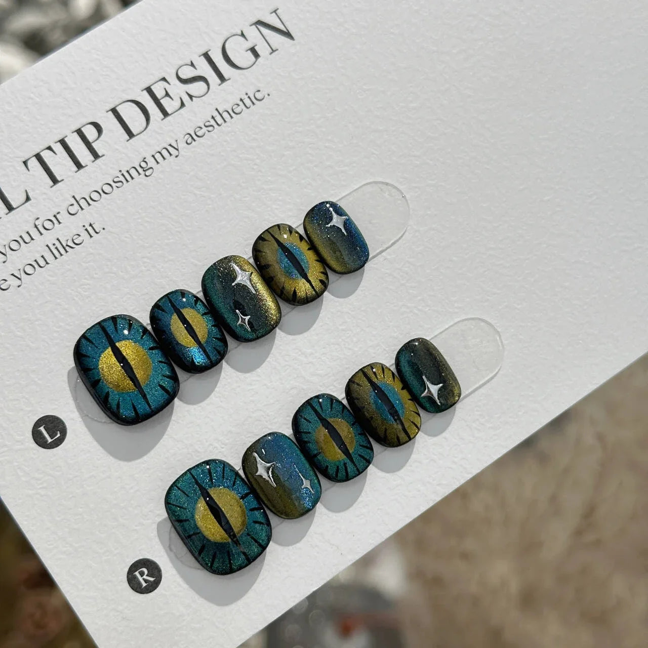 10 Pcs Short Square Press On Nails With Glue Red Cat Eye