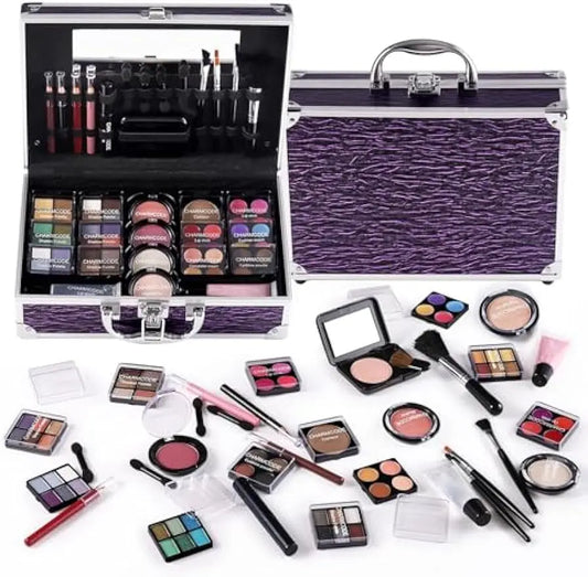 Complete Makeup Kit Teens Women Purple Beauty Case With Eyeshadow Lip Gloss