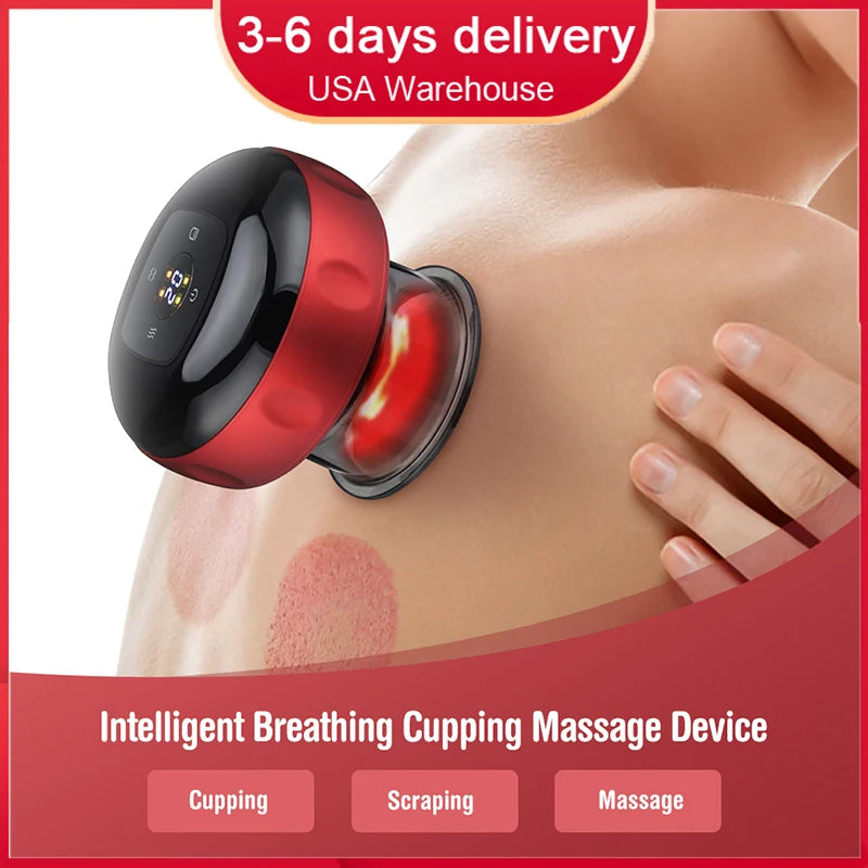 Electric Intelligent Breathing Vacuum Cupping Body Back Massage Device Scraping Physiotherapy Suction Guasha Cans