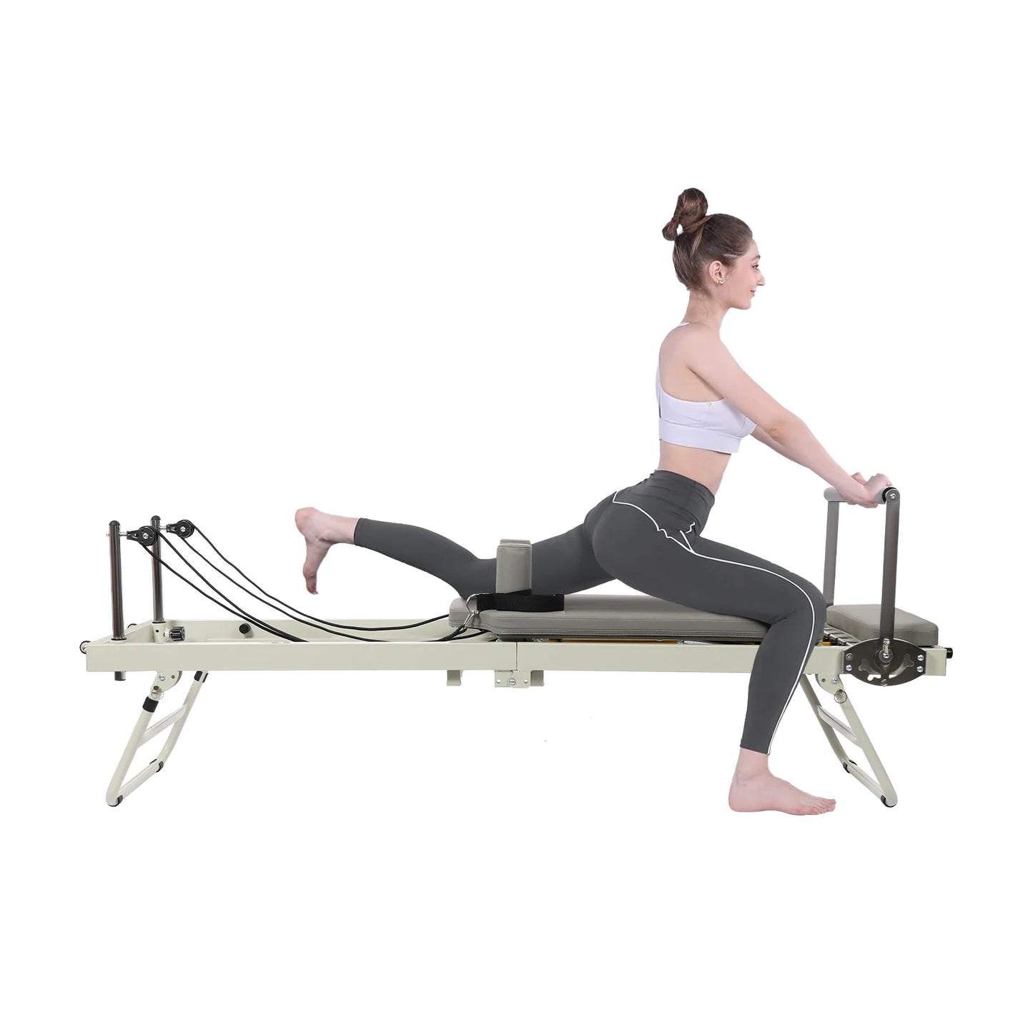 Latex Spring Dual-Purpose Multi-Functional Fitness Yoga Bed Grey 264.55lbs Load 3 Gear Rope 2 Spring 4 Foot Bar Steel Foldable