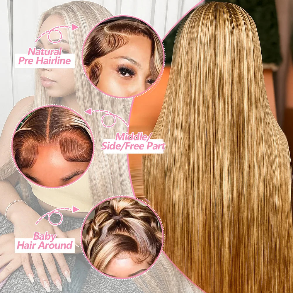 P4 27 Lace Front Wig Human Hair Brazilian Honey Blonde