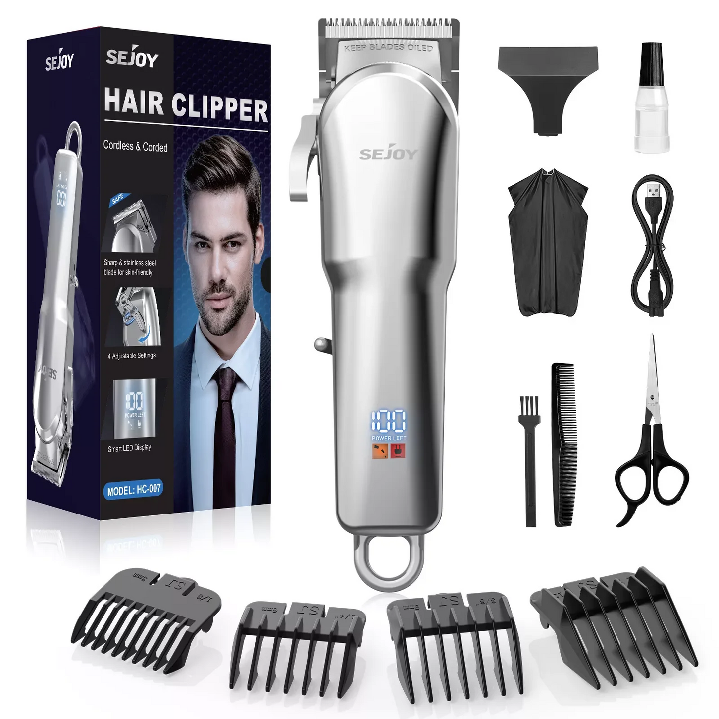Sejoy Hair Clippers For Men Cordless Beard Trimmer Kit