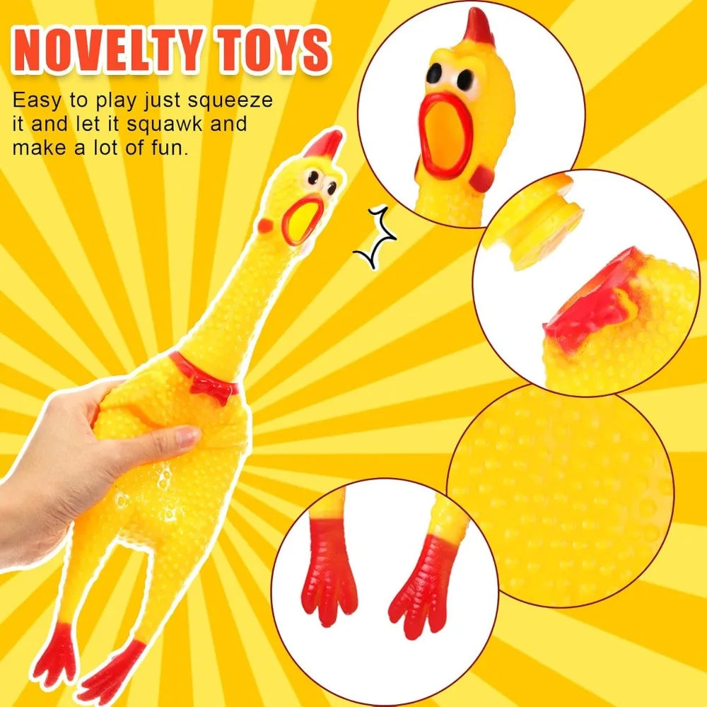 Sratte 16 Pack Screaming Chicken Toys Bulk Large Rubber Squeaking Chicken Toys for Pet Chew Gifts Prank Novelty Toy(15 Inch,Yell