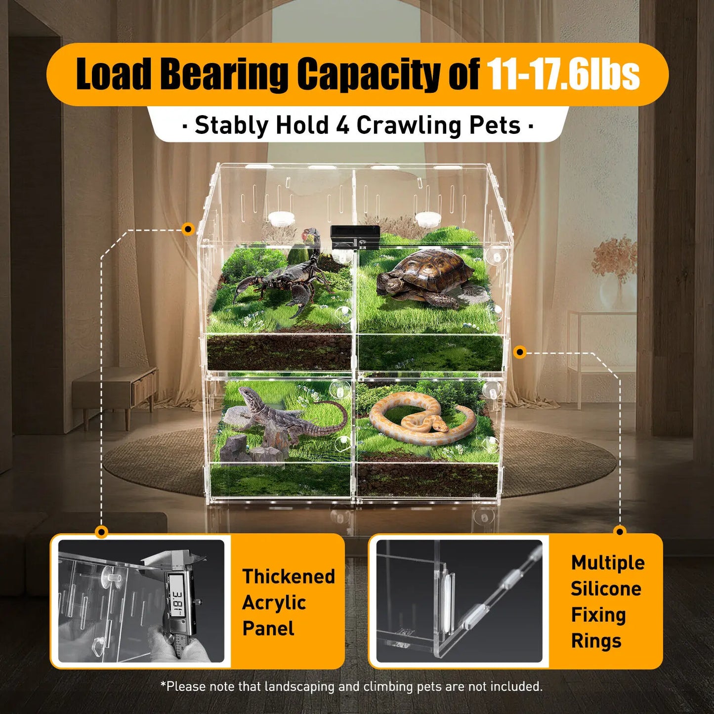 4 Grids Acrylic Pet Reptile Cage Breeding Box Terrarium Lizard Insect Climbing Spider Snake Tank Clear