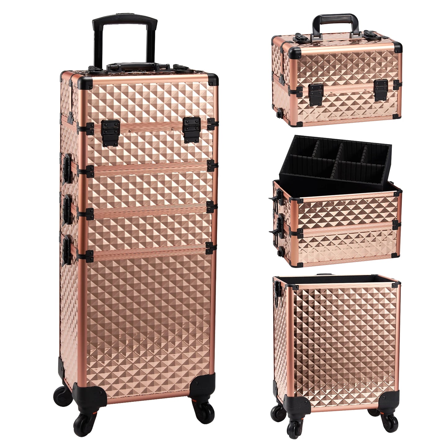 Rolling Makeup Train Case Cosmetic Trolley 4 In 1 Wheels