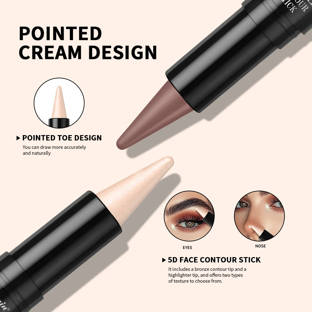 Lakerain Face Contour Stick Pen Dual-Ended Sharp Design Long Lasting Waterproof Sweatproof Contour Highlighter Pen Cosmetic