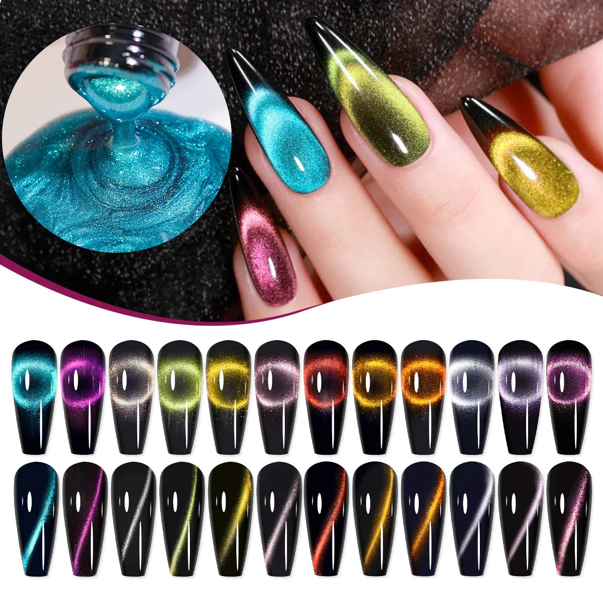 Galaxy Gel Nail Polish 12 PCS Jelly Nail Set Glitter Cat Eye Color Changing Nail Polish Kit Treasure Box Collection With 4 PCS B