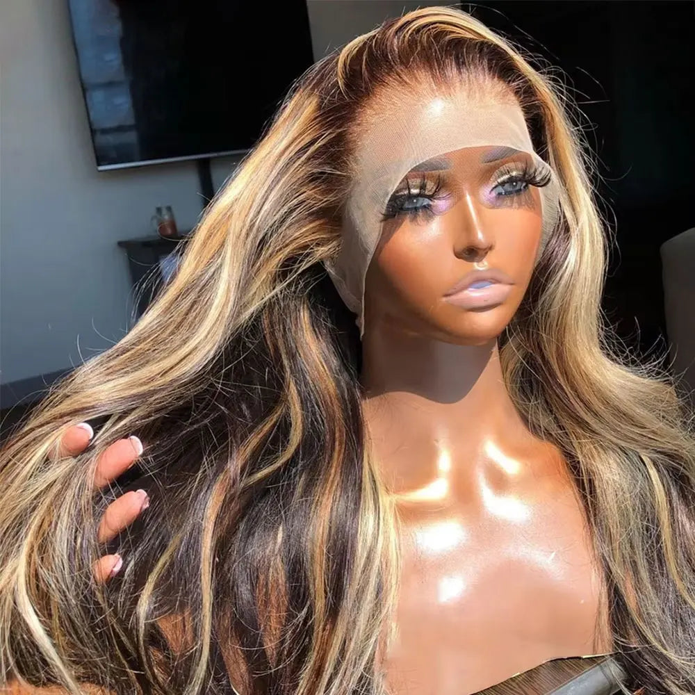 P4/27 Honey Blonde 360 Full HD Lace Frontal Wig 30 Inch Straight Lace Front Wigs Highlight Glueless Wig Human Hair Pre Plucked