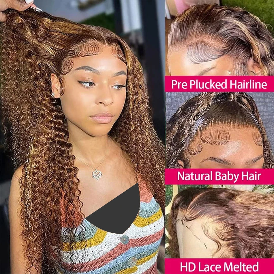 Wiggogo Ombre Deep Wave Blonde HD Lace Front Wig Human Hair