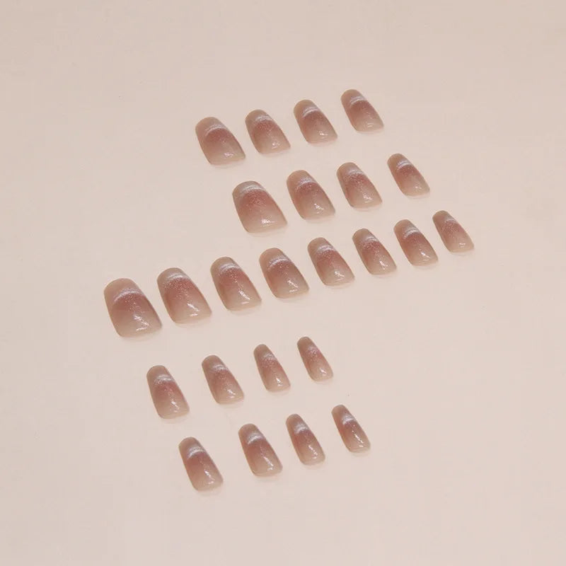 24-piece Long French Minimalist Gradient Cat Eye Fingernail with 1 Jelly Glue and 1 Nail File