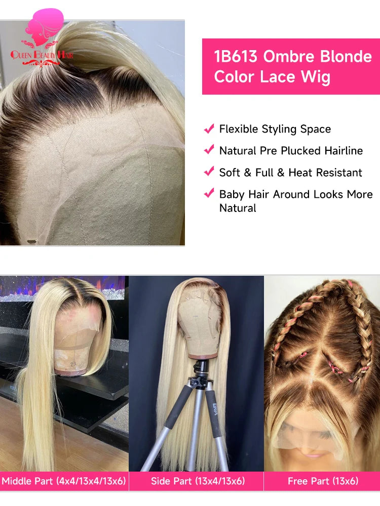 13x6 Lace Frontal Wig Ombre Blonde 1B 613 Full Lace Wig