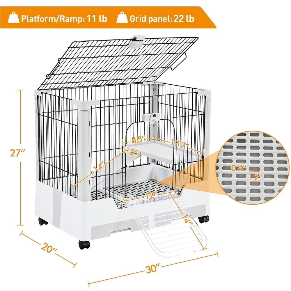 Two Level Rolling Rabbit Cage With Ramp And Platform Wheels