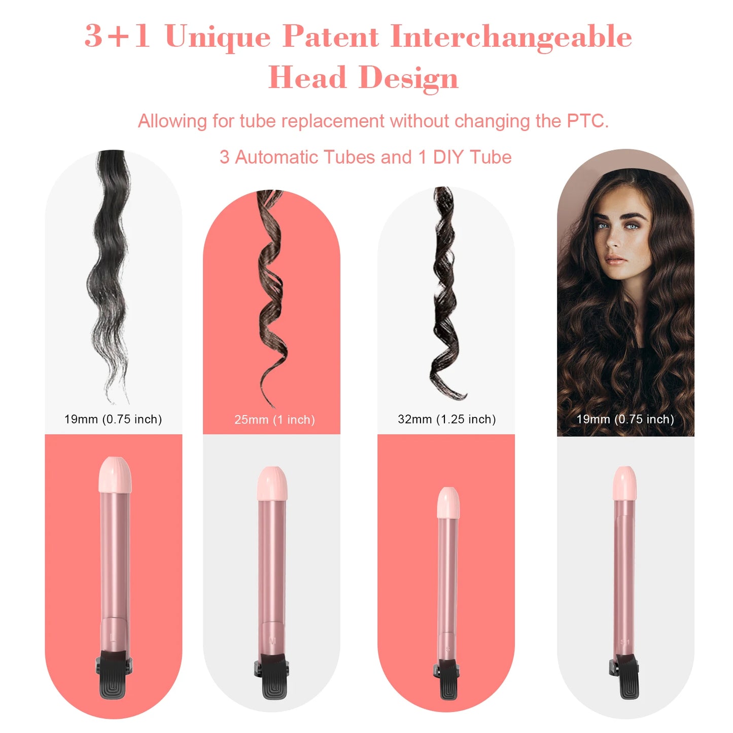 Hair Curler Ceramic Iron Wand With Interchangeable Barrels