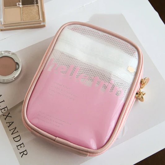Mini Clear Travel Makeup Organizer Bag Small Cute Preppy Makeup Bag Cosmetic Zipper Toiletry Storage Clutch Coin Pouch for Women