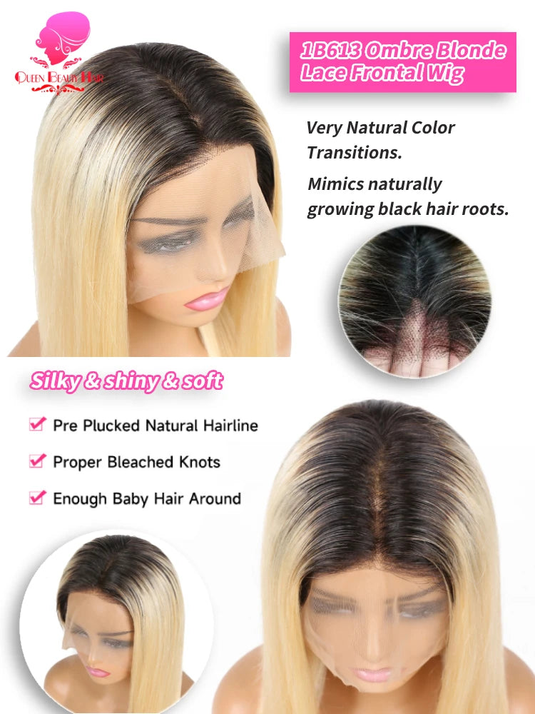 13x6 Lace Frontal Wig Ombre Blonde 1B 613 Full Lace Wig