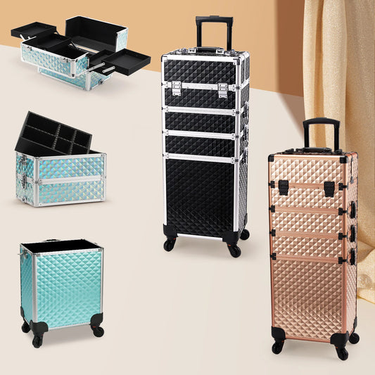 Rolling Makeup Train Case Cosmetic Trolley 4 In 1 Wheels