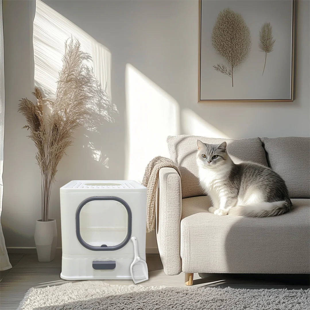 Foldable Top Entry Extra Large Cat Litter Tray Box With Lid And Drawer