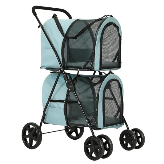 4-in-1 Double Pet Stroller for Dogs and Cats, 2 Detachable Carriers, 4 Lockable Wheels Cat Strollers for 2 Cats, Collapsible