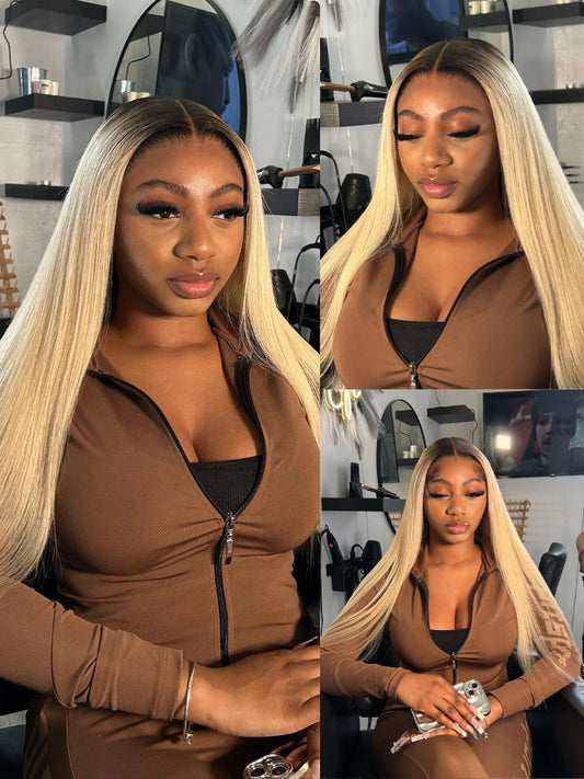 13x6 Lace Frontal Wig Ombre Blonde 1B 613 Full Lace Wig