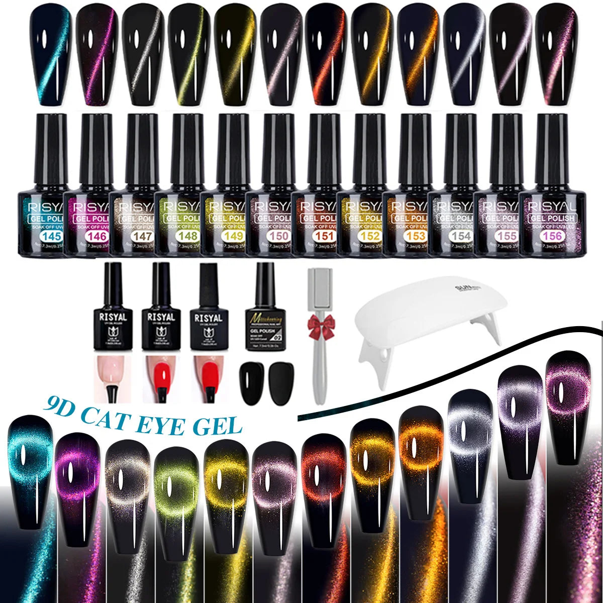 Galaxy Gel Nail Polish 12 PCS Jelly Nail Set Glitter Cat Eye Color Changing Nail Polish Kit Treasure Box Collection With 4 PCS B
