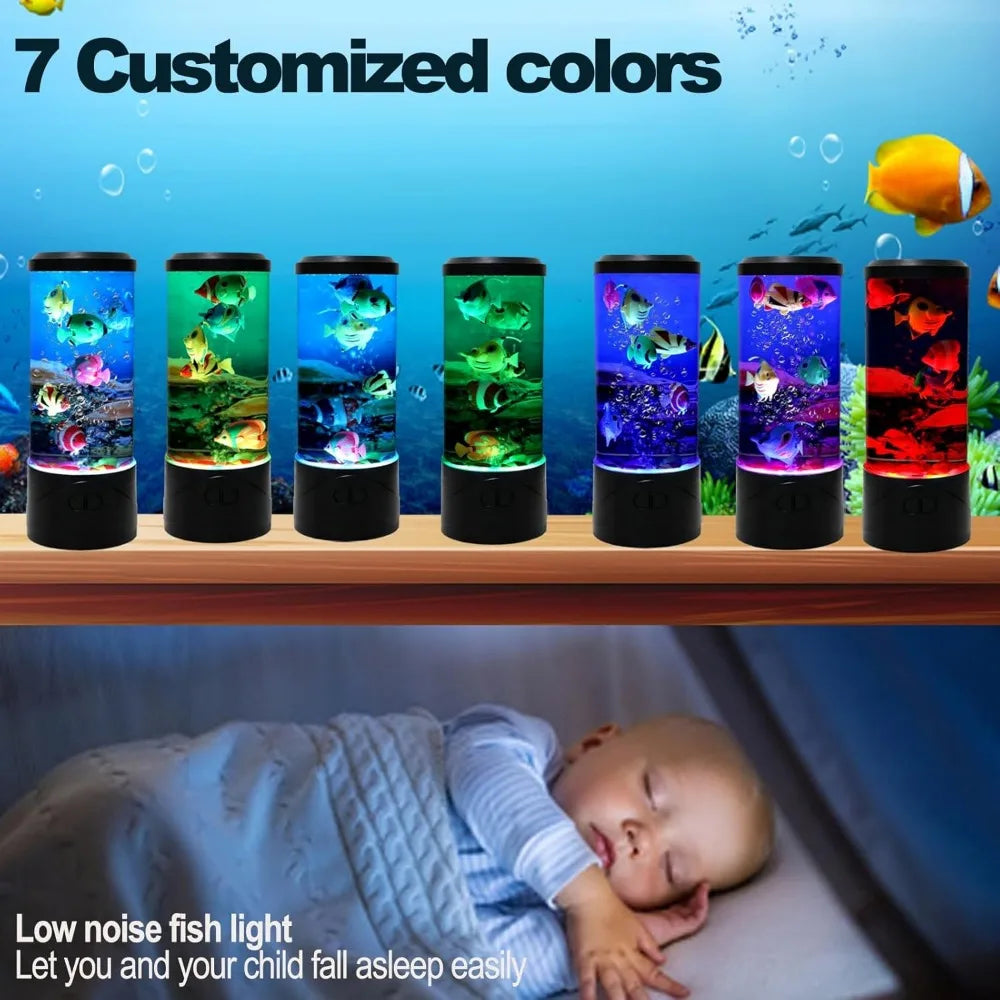 YPCOO Mini Bubble Fish Lamp,Fake Fish Tank Aquarium Lamp,Multi-Color Changing Aquarium Light with 6 Artificial Fish Night Lights