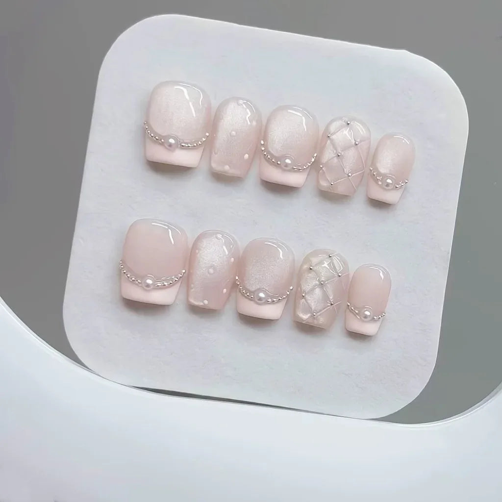 10 Pcs Handmade Press On Nails Fishtail Cat Eye Aurora