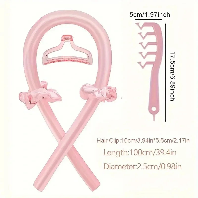 6Pcs Women No Heat Curly Hair Stick Satin Sleep Cap Clip
