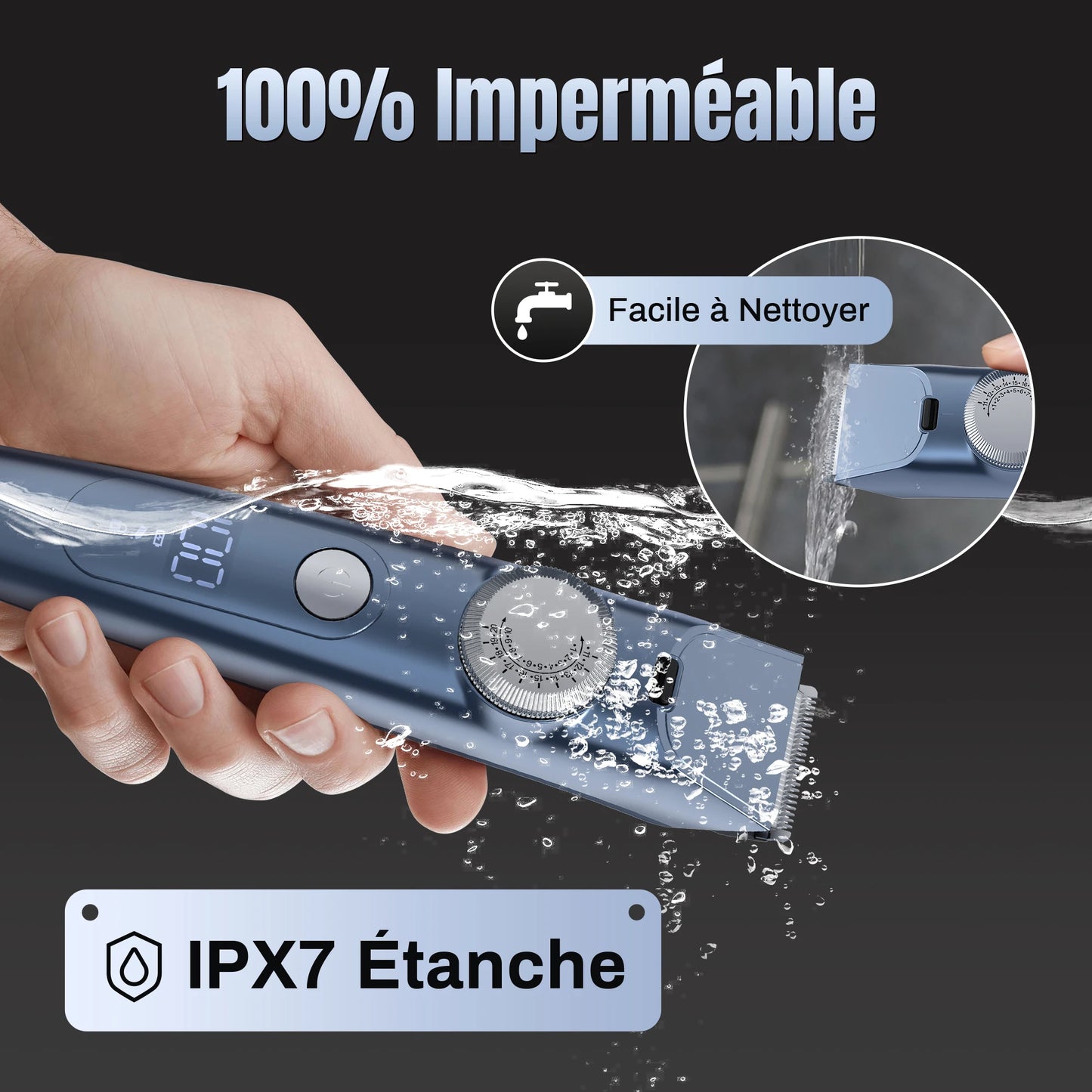 Electric Hair Clipper Cordless Trimmer IPX7 LED Display