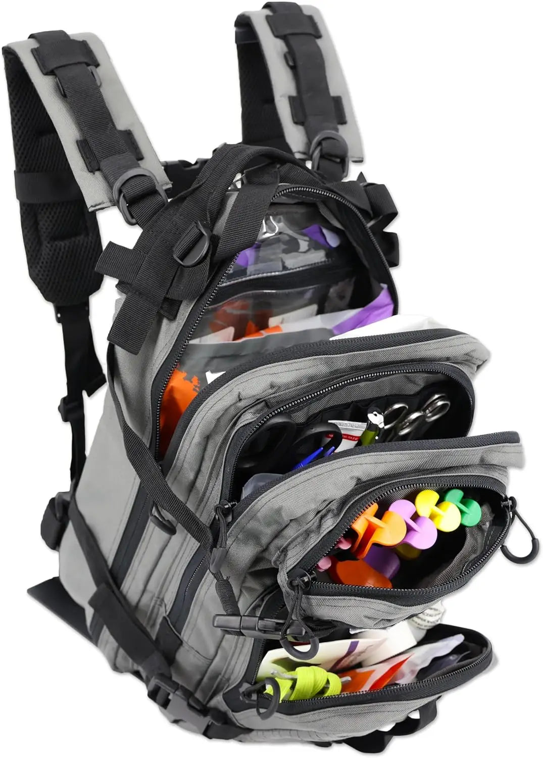 Stocked EMS/EMT Trauma & Bleeding First Aid Responder Medical Backpack + Kit (Grey)