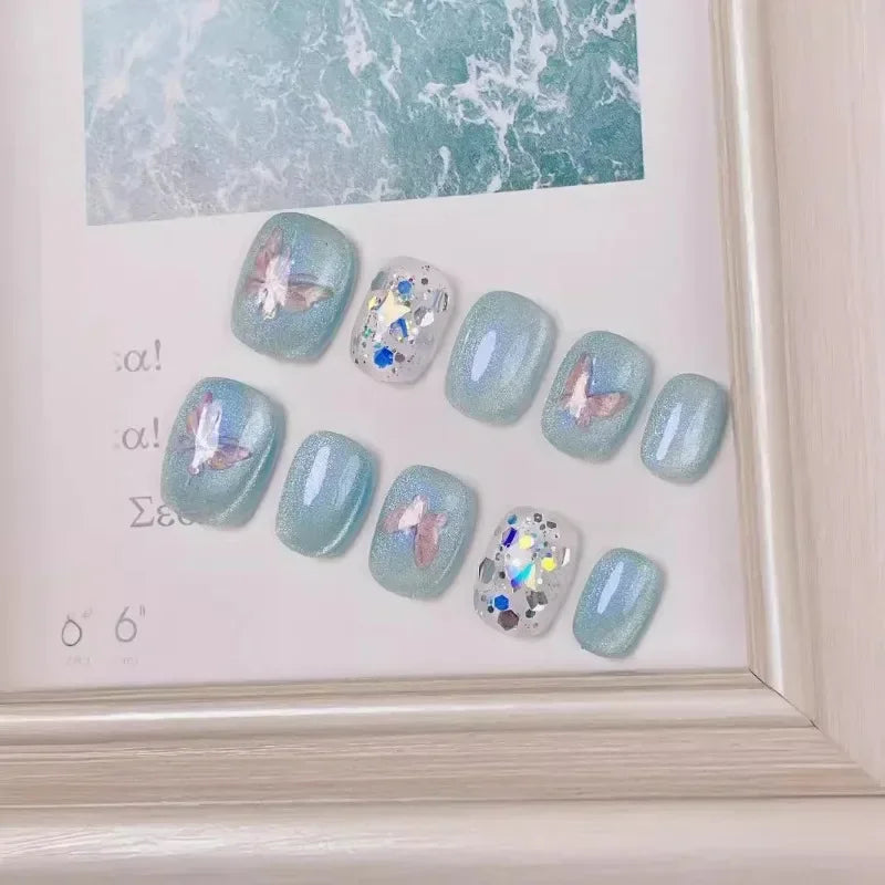 Cat Eye Handmade Press On Nails 10 Pieces Candy Color Cover