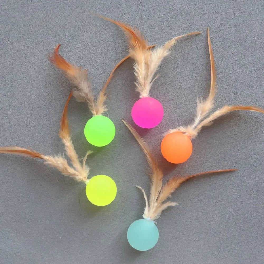 5pcs Funny Cat Elastic Ball Toy Interactive Balls Pet Supplies Feather Football Toys Dog Playthings Kitten