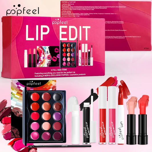 Popfeel Lip Edit Set Full Size Lip Kit With Liners Gloss Palette