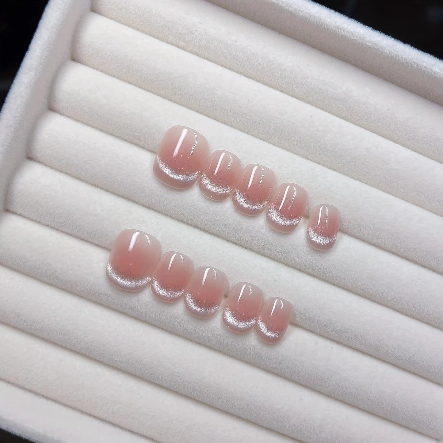 10 Pcs Handmade Press On Nails Fishtail Cat Eye Aurora