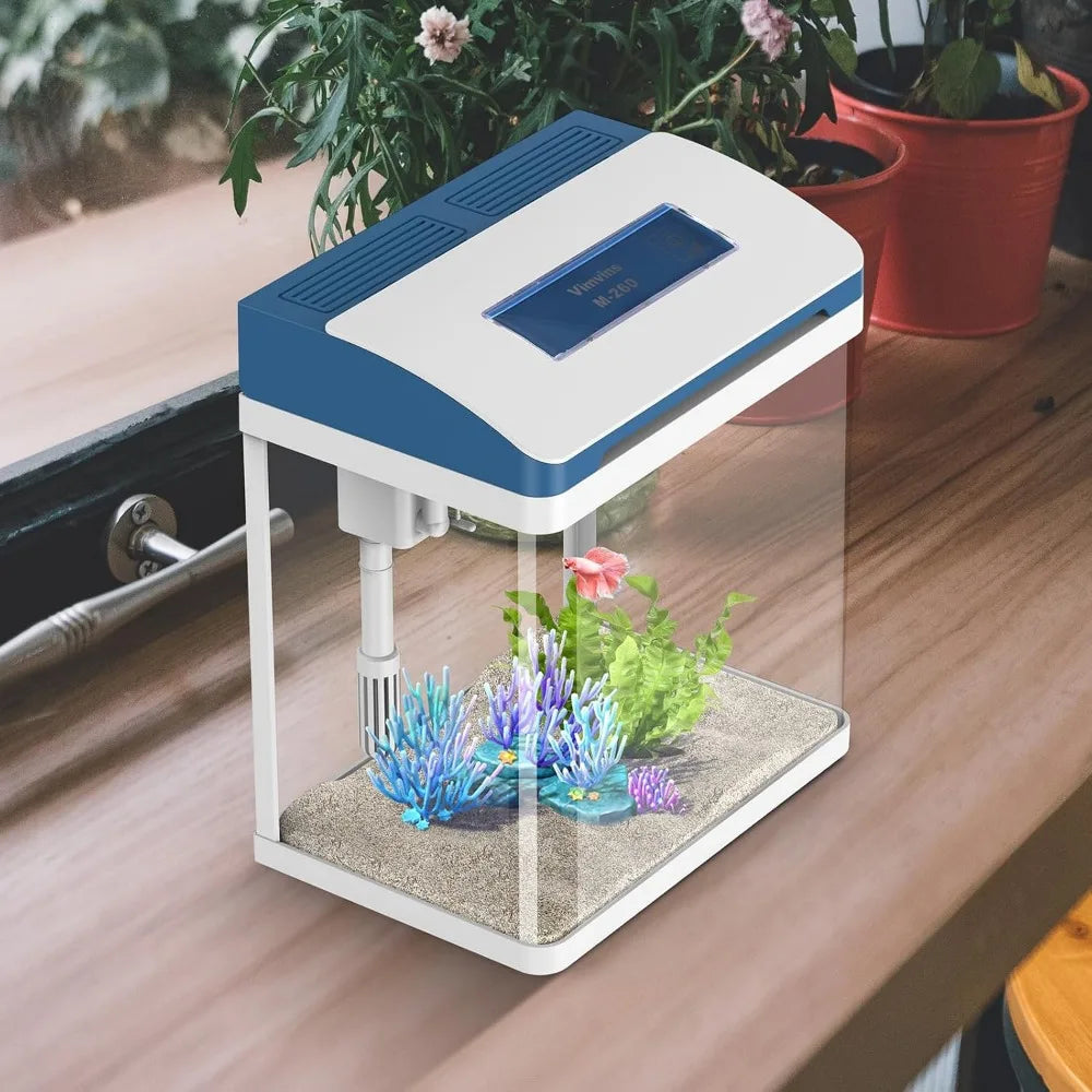 Small Fish Tank 2 Gallon Glass Aquarium,Betta Fish Tank Starter Kit, Self Cleaning Fish Tank with Filter and Light.