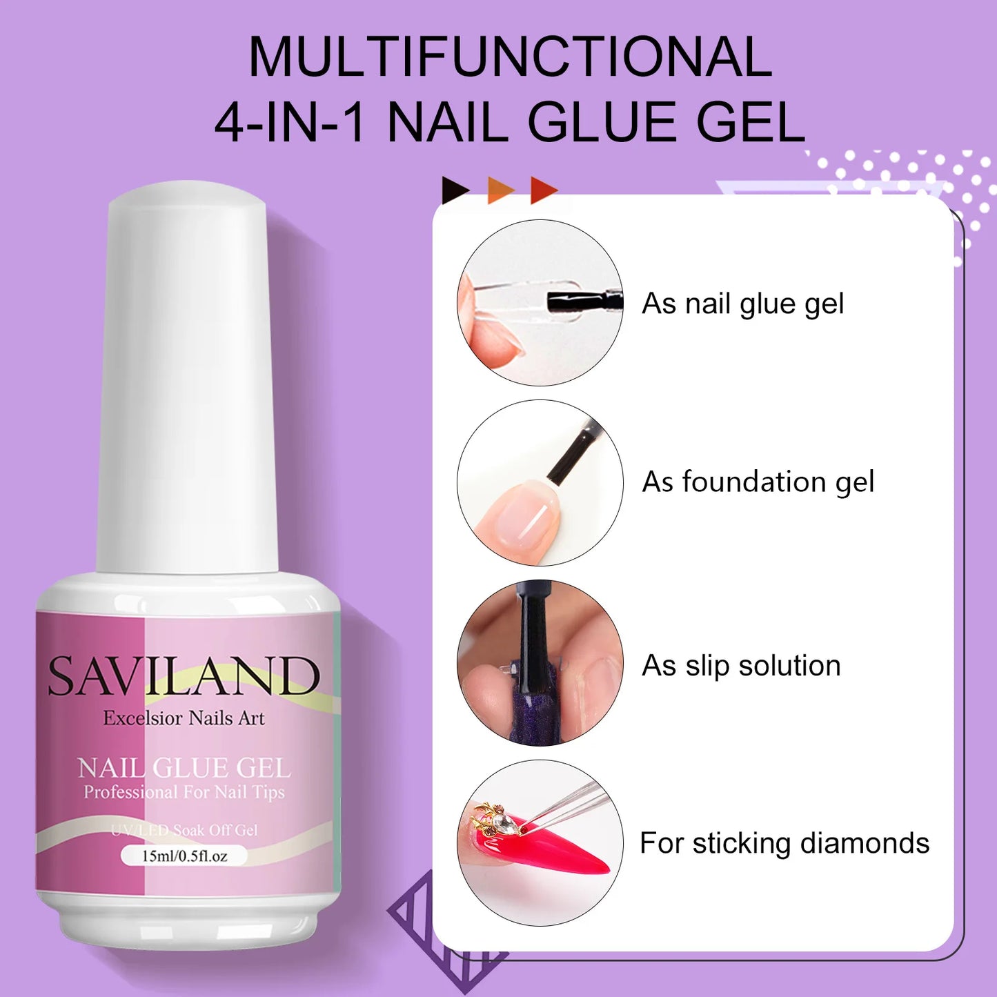SAVILAND Gel x Nail Kit 15ml Super Strong Nail Glue Gel with 500pcs Half Cover Nails Tips & UV LED Nail Lamp For Nail Extension