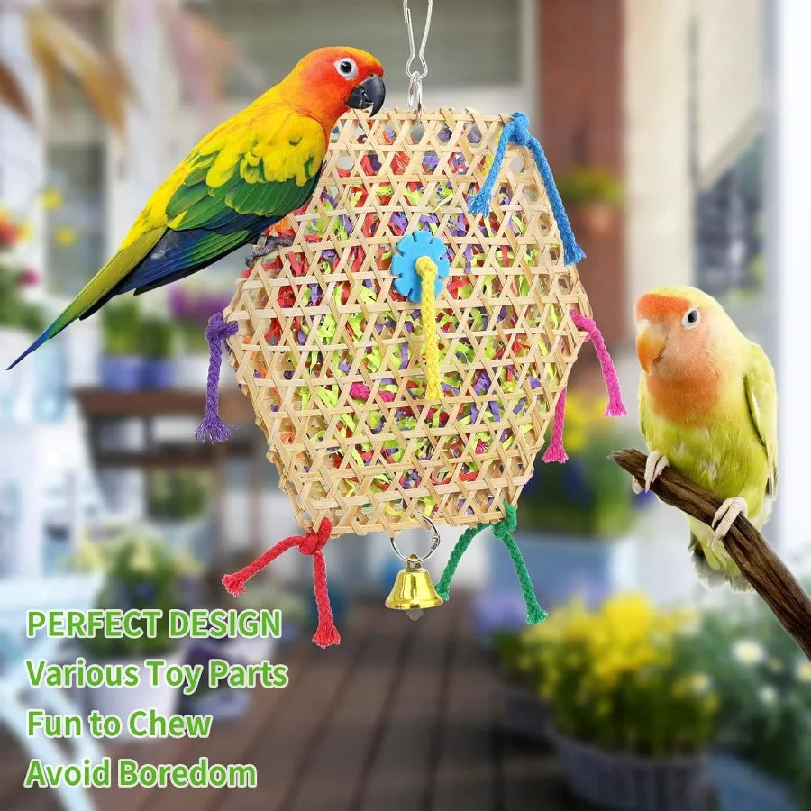 Bird Parrot Toys 2 Pack Bird Hanging Foraging Shredder Toys for Small Medium Birds Including Conure Cockatiel Parrotlet Lovebir