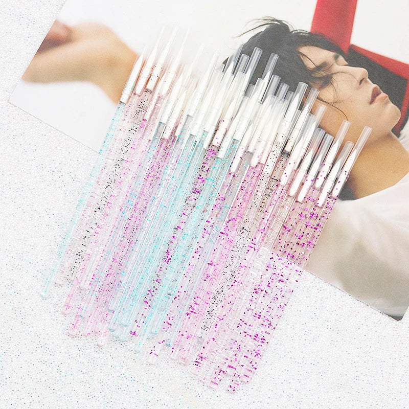 50pc Disposable Eyeliner Makeup Brush Crystal Handle Soft Fiber Lip Line Outline Brush Eyeshadow Blending Applicator Beauty Tool